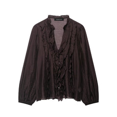 Women Clothing Autumn Laminated Decoration Long Sleeve Shirt