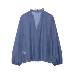 Women Clothing Autumn Laminated Decoration Long Sleeve Shirt