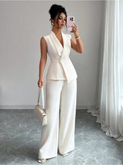 Women's Sleeveless Blazer & Straight-Leg Pants Two-Piece Set