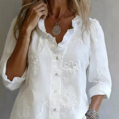 Women's Lace Print Cotton Linen Blouse