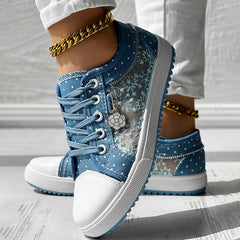 Floral Embroidered Polka Dot Print Sneakers — Women’s Casual Canvas Shoes