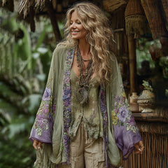 Ethnic-style Casual Linen Shawl With A Printed Shirt