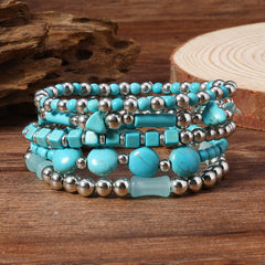 Fashionable Casual Turquoise Beaded Elastic Bracelet