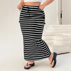 Knitted Simple Pocket Slim-fit Hip Skirt