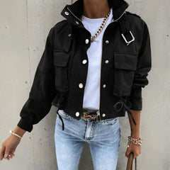 Women’s stand collar drawstring hem jacket