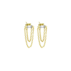 Clear CZ With Dangle Chain stud Earrings, Sku#LD468
