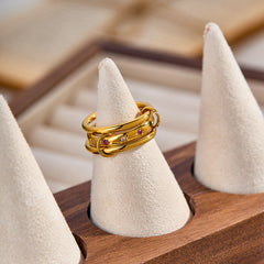 Three-Tier Stacked Ring, 18K Gold-Plated Stainless Steel Ring