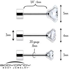 CZ Flat Back Stud Earrings - 3 Pairs
