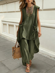 Sleeveless 3D-Cut Resort Two-Piece Set | Top & Pants
