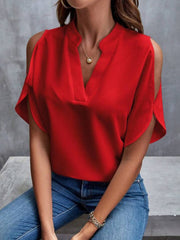 Women Notched Cold Shoulder Half Sleeve Blouse