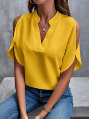 Women Notched Cold Shoulder Half Sleeve Blouse