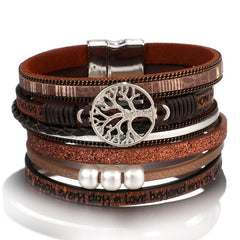 Handmade Luxury Fashion Modern Amazing Charm Pearl Life of tree Leather Bracelets For Women And Man