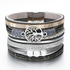 Handmade Luxury Fashion Modern Amazing Charm Pearl Life of tree Leather Bracelets For Women And Man