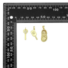 Clear CZ Gold Key Crocs Shoe pickleball racket Pendant charm , Sku#LX922
