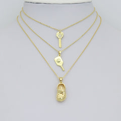 Clear CZ Gold Key Crocs Shoe pickleball racket Pendant charm , Sku#LX922