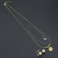 Clear CZ Daisy Flower Gold Link Chain necklace Stud Earring, sku#LD772