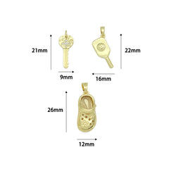 Clear CZ Gold Key Crocs Shoe pickleball racket Pendant charm , Sku#LX922