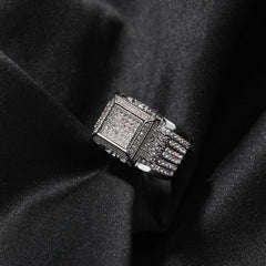 Hip-hop square diamond-encrusted couple ring