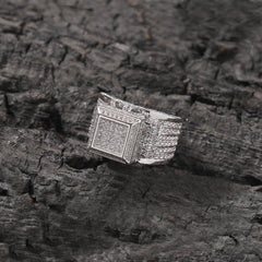 Hip-hop square diamond-encrusted couple ring
