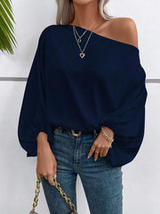 Women Clothing Winter off the Shoulder Satin Shirt Loose Asymmetry Top