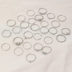 28Pcs Fashion Geometric Knuckle Rings Set For Women Crystal Heart Gold Silver Color Rings Girls  Party Jewelry Accessories