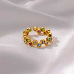 Colorful Tiny Round Rings For Women Stainless Steel Gold Color Adjustable Wedding Ring Luxury Aesthetic Jewlery Couple Gift