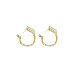 Gold Silver Rectangle CZ With Chain Link Dangle Earrings, Sku#LX374