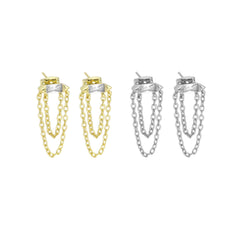 Clear CZ With Dangle Chain stud Earrings, Sku#LD468