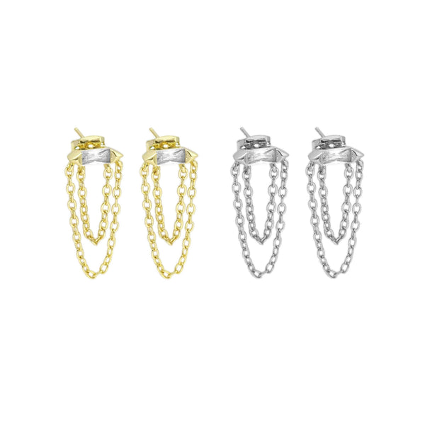 Clear CZ With Dangle Chain stud Earrings, Sku#LD468