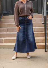 Bethany Dark Wash A-line Long Denim Skirt