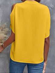 Women Notched Cold Shoulder Half Sleeve Blouse