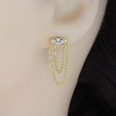 Clear CZ With Dangle Chain stud Earrings, Sku#LD468