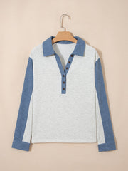 Color Block Button Detail Long Sleeve Top
