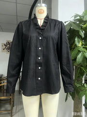 Women's Lace Print Cotton Linen Blouse