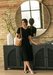 Emersyn Black Pleated Midi Dress