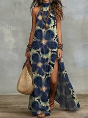 Women's Sleeveless Split Floral Print Maxi Dress