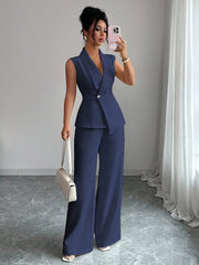 Women's Sleeveless Blazer & Straight-Leg Pants Two-Piece Set