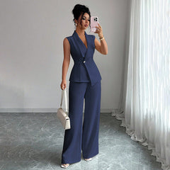 Women's Sleeveless Blazer & Straight-Leg Pants Two-Piece Set