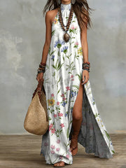 Women's Sleeveless Split Floral Print Maxi Dress