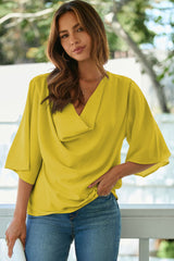 Golden Glow Women's Casual Summer Sleeve Wrap V Neck Draped Blouses