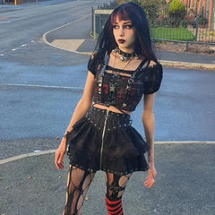 Punk Vintage High-Waist Skirt – Kawaii Harajuku Gothic Mini