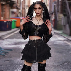 Punk Vintage High-Waist Skirt – Kawaii Harajuku Gothic Mini