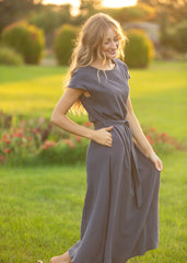 Lily Navy Gauze Belted Midi Dress