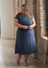 Lily Navy Gauze Belted Midi Dress