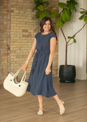 Lily Navy Gauze Belted Midi Dress