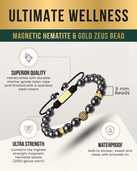 High Power Magnetic Hematite Bracelet Gold Zeus