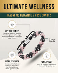 Magnetic Hematite & Rose Quartz Beaded Bracelet for Women