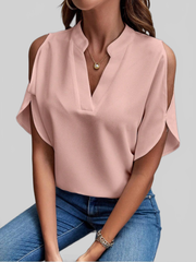 Women Notched Cold Shoulder Half Sleeve Blouse