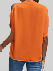 Women Notched Cold Shoulder Half Sleeve Blouse