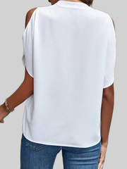 Women Notched Cold Shoulder Half Sleeve Blouse
